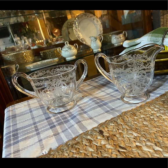 Vintage Retired June Fostoria creamer and sugar